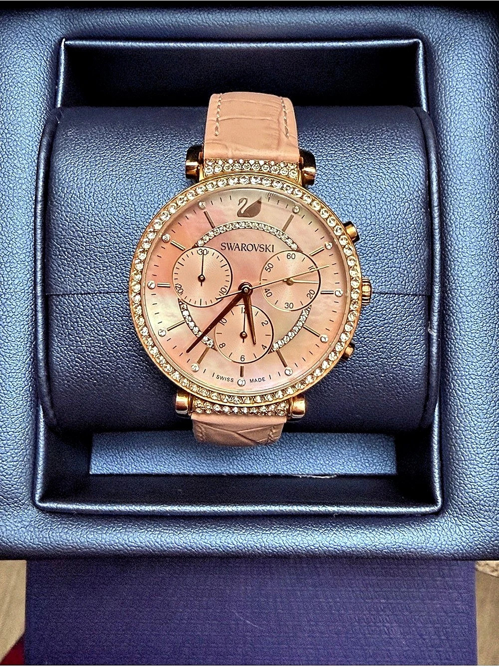 Swarovski Passage Chrono Watch, Leather Strap, Pink, Rose-Gold Tone PVD Pink &